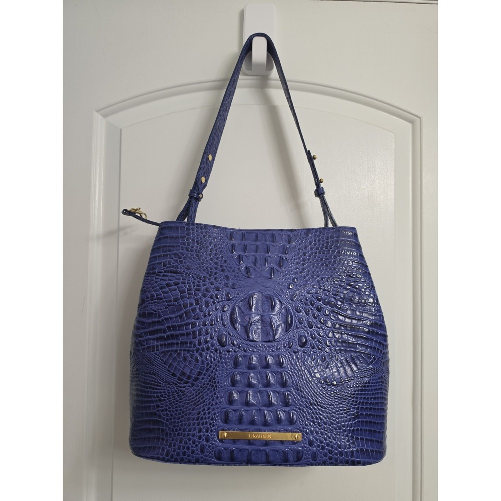 Brahmin Large Amelia Bucket Blue Leather Shoulder Bag